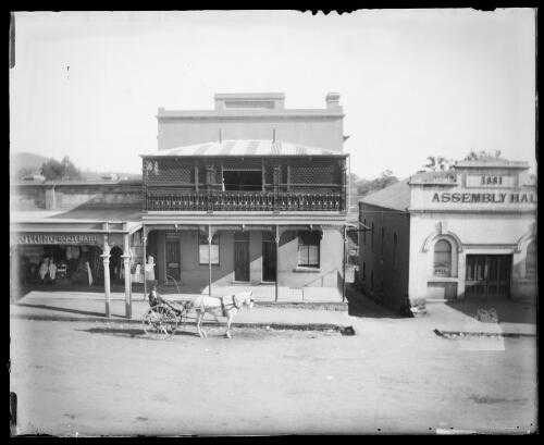 Mrs? David Penrose with a horse and sulky in Sheridan Street, Gundagai, New South Wales [picture] / Charles Gabriel