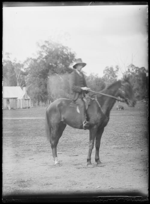 Mr Costello on top of a horse, Mandurama, New South Wales [picture] / E.A. Lumme
