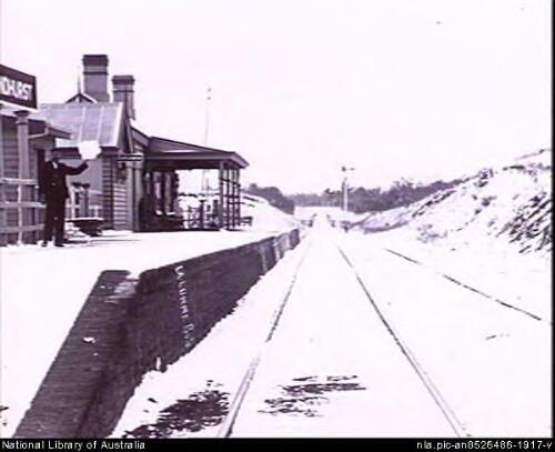 Lyndhurst Railway Station in the snow, Lyndhurst, New South Wales, 1902 [picture] / E.A. Lumme