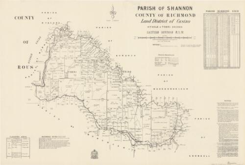 Parish of Shannon, County of Richmond [cartographic material] : Land District of Casino, Kyogle & Tomki Shires, Eastern Division N.S.W. / compiled, drawn & printed at the Department of Lands, Sydney, N.S.W