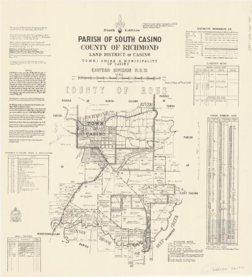 Parish of South Casino, County of Richmond [cartographic material] : Land District of Casino, Tomki Shire & Municipality of Casino, Eastern Division N.S.W. / compiled, drawn and printed at the Department of Lands, Sydney N.S.W