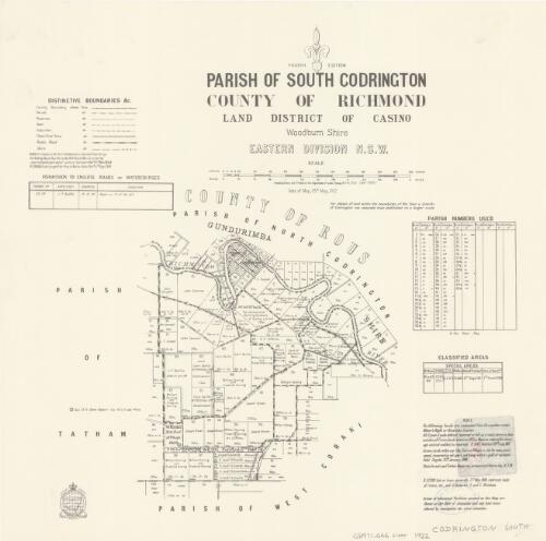 Parish of South Codrington, County of Richmond [cartographic material] : Land District of Casino, Woodburn Shire, Eastern Division N.S.W. / compiled, drawn and printed at the Department of Lands, Sydney, N.S.W