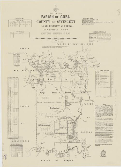 Parish of Goba, County of St. Vincent [cartographic material] : Land District of Moruya, Eurobodalla Shire, Eastern Division N.S.W. / compiled, drawn and printed at the Department of Lands, Sydney, N.S.W