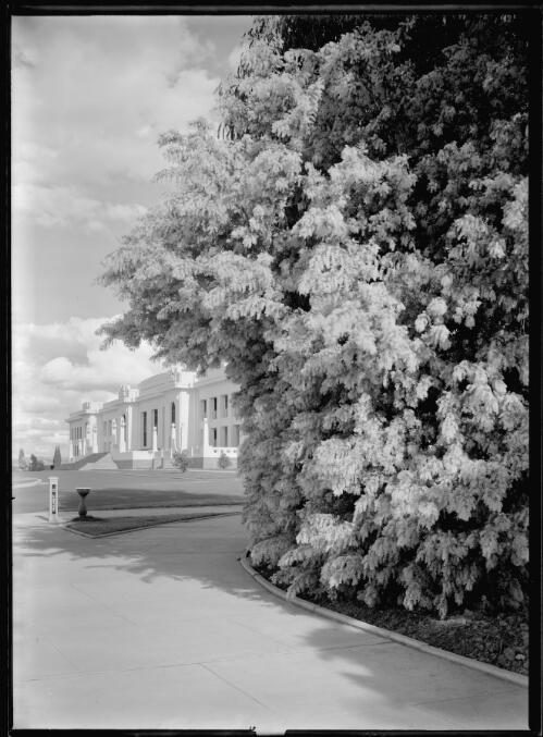 [Parliament House from corner of Parliament Square and King George Terrace, Canberra, 2] [picture] / R.C. Strangman