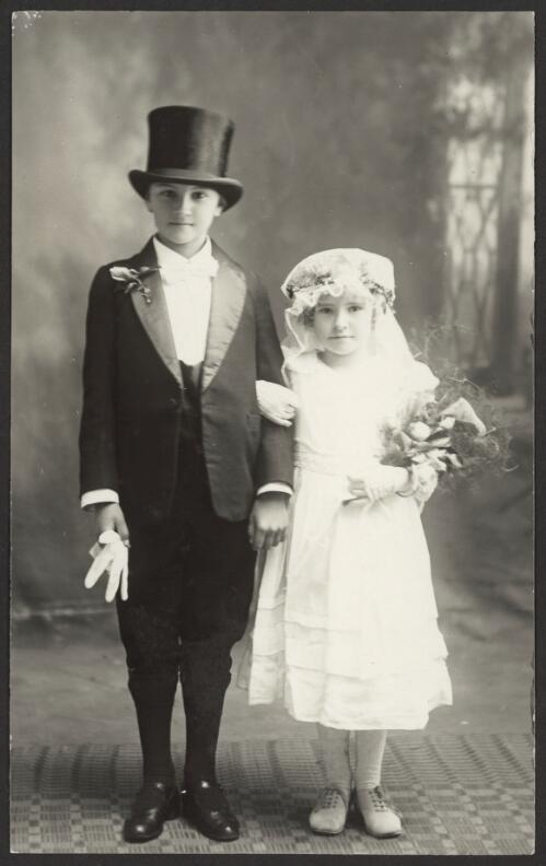 [Portrait of unidentified boy and girl wearing fancy dress wedding costumes, Tumut, New South Wales] [picture] / R.C. Strangman