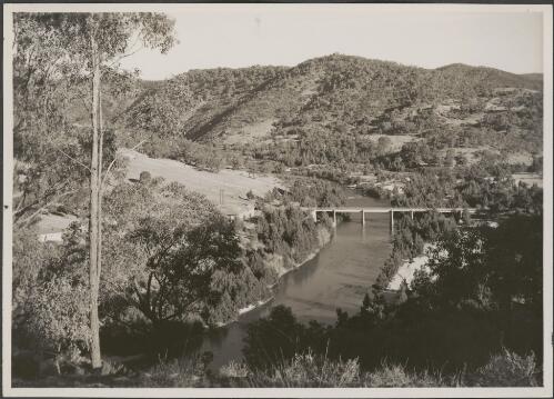 View of Cotter Bridge over the Murrumbidgee River and surrounding forests, Canberra [picture] / R.C. Strangman
