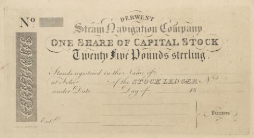 Derwent Steam Navigation Company, one share of capital stock, twenty five pounds sterling