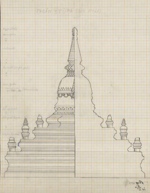 Drawing of a Pagan stupa in the old style, Burma [picture]