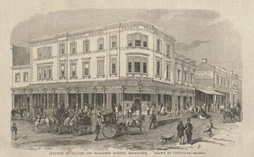 Junction of Collins and Elizabeth Streets, Melbourne, 1862 [picture] / N.C. ; S.C