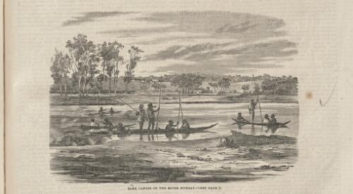 Bark canoes on the River Murray, 1862 [picture] / S.C