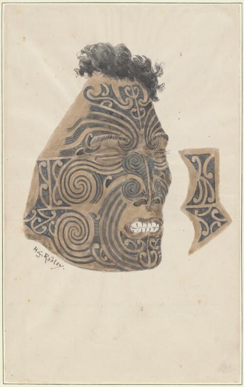 Tattooed Maori face, New Zealand, 4 [picture] / H.G. Robley