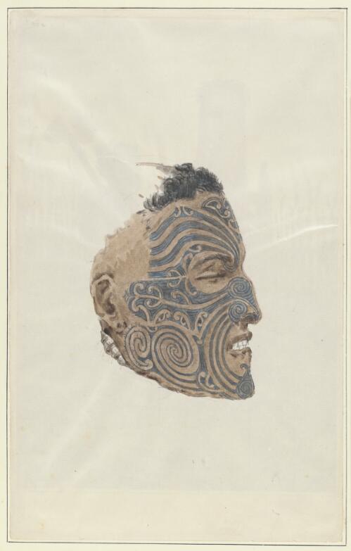 Tattooed Maori face, New Zealand, 5 [picture] / Major General H.G. Robley