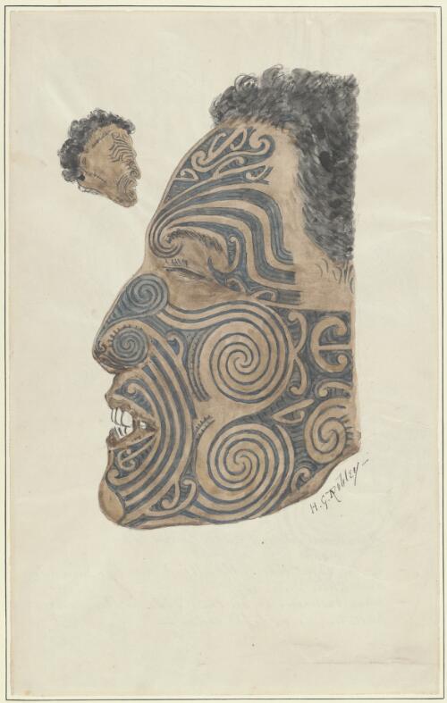 Tattooed Maori face, New Zealand, 9 [picture] / Major General H.G. Robley