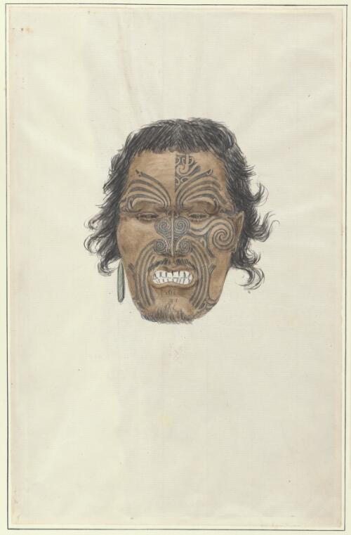 Tattooed Maori face, New Zealand, 17 [picture] / H.G. Robley