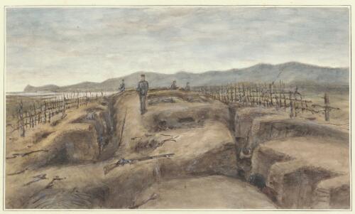 Battleground at Gate Pa, Tauranga, New Zealand, April 1864 [picture] / H.G. Robley