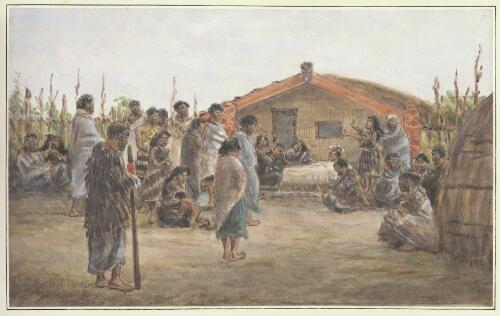 Tangi at Matapihi, New Zealand, 1865 [picture] / H.G. Robley
