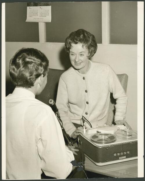 Hazel de Berg with her tape recorder, interviewing Michael Terry, 1964 [picture]