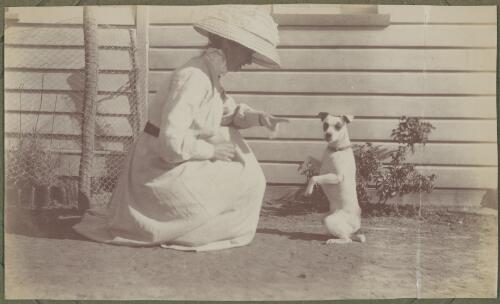 Woman with Becky the dog at Tara station, New South Wales, ca. 1915 [picture] / E.C. Kempe