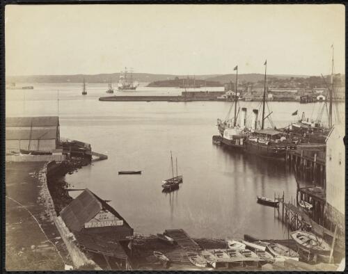 Sydney Harbour with MacBeth boat builder in foreground and Fort Denison in the distance [picture] / Charles Bayliss
