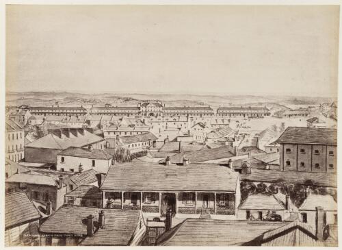 Old barracks, Wynyard Square, Sydney, 1842 [picture] / John Rae