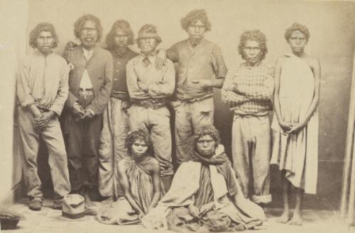 Group portrait of Aboriginal Australian people employed on Durundur station, Brisbane, Queensland, 1867 [picture] / C.H. Allen