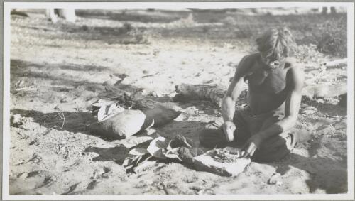 Aboriginal Australian preparing pituri or native tobacco for chewing, Northern Territory, 1947 [picture] / Arthur Groom