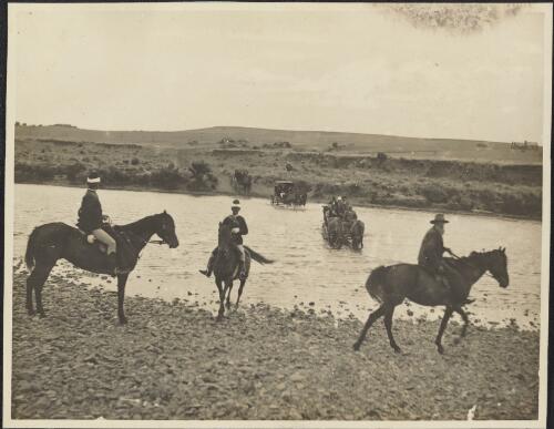 Senators crossing the Snowy River at Dalgety, Monara [i.e. Monaro] site [picture] / [E.T. Luke]