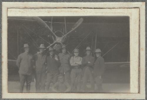 Portrait of eight Australian soldiers in front of a Royal Aircraft Factory R.E.8 biplane, Middle East, ca. 1917 [picture] / Walter Henry Shiers