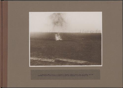 A shell bursting near the Australian batteries at Eaucourt L'Abbaye, France, 28th February 1917 [picture] / Frank Hurley