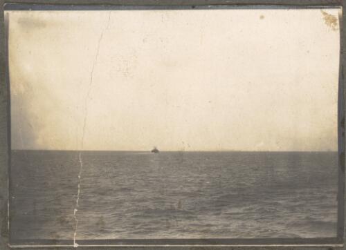 Australian military transport ship on the horizon, approximately 1917 / Noel Minchin