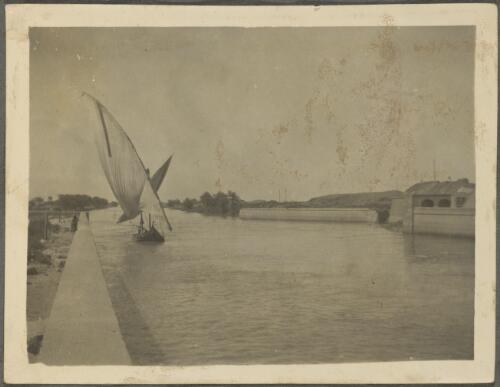 A felucca sailing in a canal, Egypt, approximately 1917 / Noel Minchin
