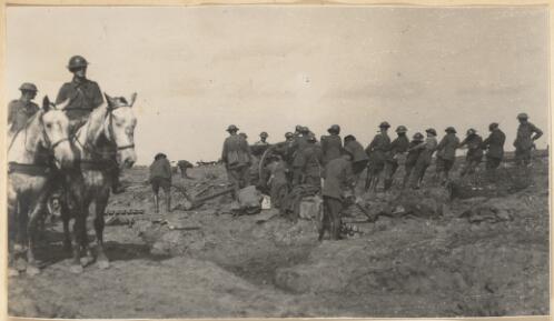 Manhandling an 18 pounder into position, Ypres, Belgium, October 1917