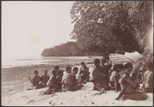 Ni-Vanuatu women and children on beach at Mota Lava, Banks Islands, 1906 / J.W. Beattie