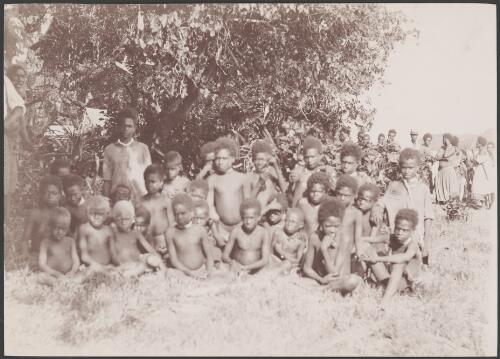 Ni-Vanuatu children at a Mota Lava beach, Banks Islands, 1906 / J.W. Beattie