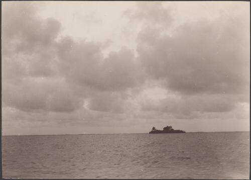 Evening sky over an artificial island off the coast of Nore Fou, Malaita, Solomon Islands, 1906 / J.W. Beattie