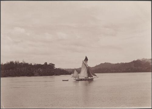The Southern Cross in Baranago Harbour, viewed from Bungana, Solomon Islands, 1906 / J.W. Beattie