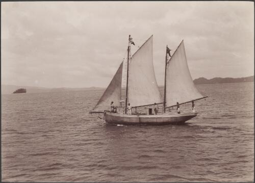 Dr. Welchman's mission schooner The Ruth, in Thousand Ships Bay, Solomon Islands, 1906, 1 / J.W. Beattie