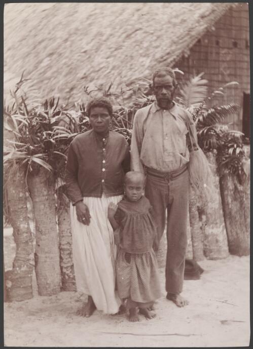 A teacher with his wife and child, Melanesia, 1906 / J.W. Beattie