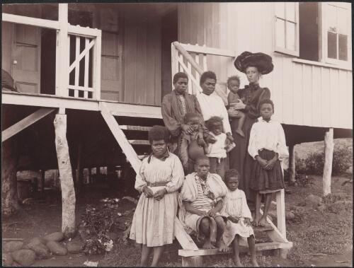 Eva May Godden and people from the school at Lolowai, New Hebrides, 1906 / J.W. Beattie