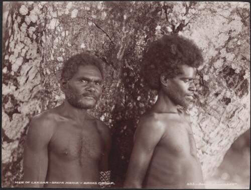 Two men of Lakona, Santa Maria, Banks Islands, 1906 / J.W. Beattie