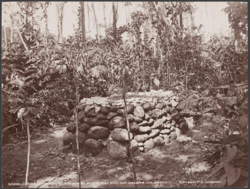 The grave of a Christian chief who was murdered by bushmen, Fiu, Malaita, Solomon Islands, 1906 / J.W. Beattie