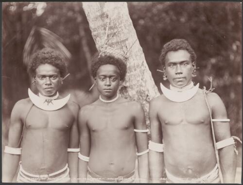 Three young men of Bulalaha, Malaita, Solomon Islands, 1906 / J.W. Beattie