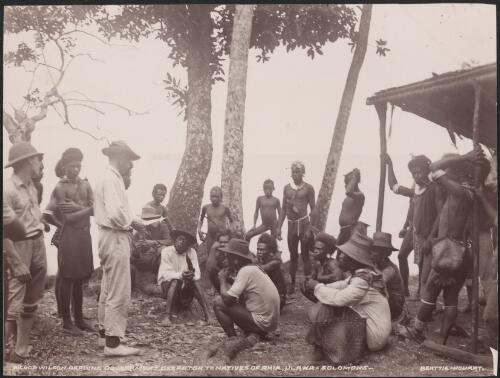 Bishop Wilson reading the governors despatch to local people at Ahia, Solomon Islands, 1906, 2 / J.W. Beattie