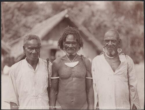 Three old men of Florida, Solomon Islands, 1906 / J.W. Beattie