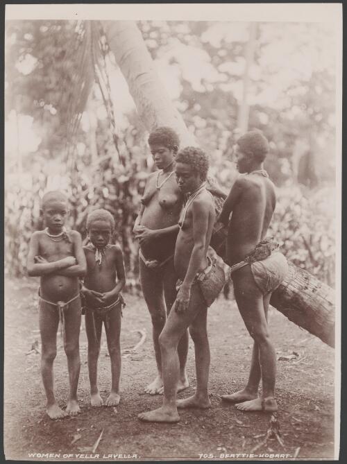 Three women with two children, Vella Lavella, Solomon Islands, 1906 / J.W. Beattie