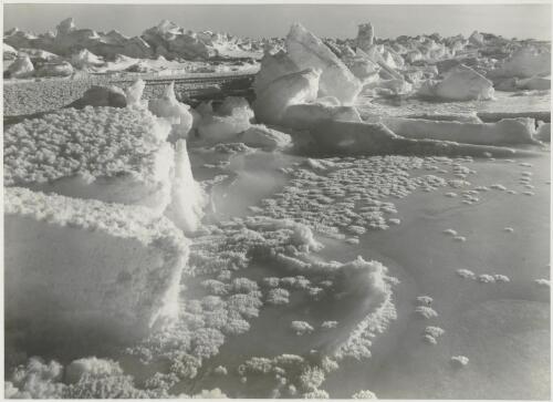 Shattered icefloes and rosette ice crystals in the pack ice, Antarctica, ca. 1930 [picture] / Frank Hurley