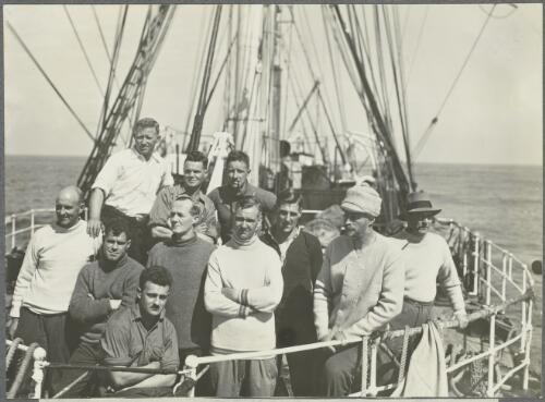 Members of the scientific expedition on board the Discovery arriving in Adelaide, South Australia, 1930 [picture] / Frank Hurley