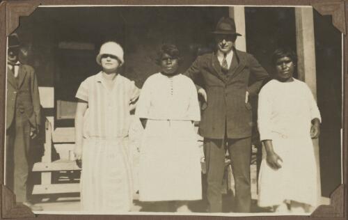 Two young Aboriginal Australian girls with visitors to the mission, Koonibba, South Australia, ca. 1925 [picture]