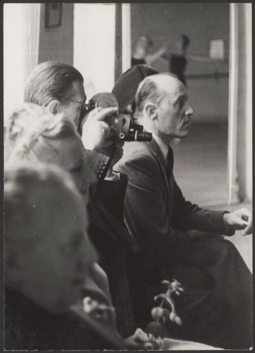 Edouard Borovansky, and Colonel Wassily de Basil filming the Borovansky Ballet in rehearsal [picture] / S. Alston Pearl, Melbourne