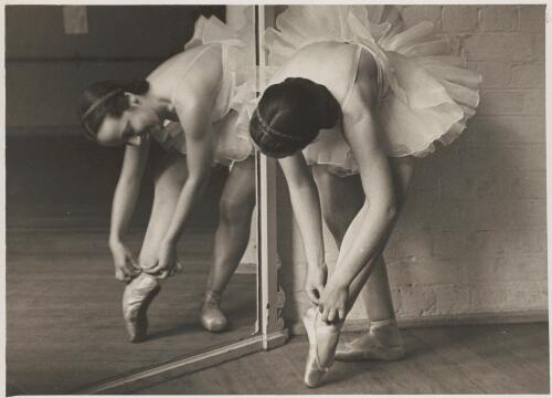 Rachel Cameron adjusting ballet shoes [picture]